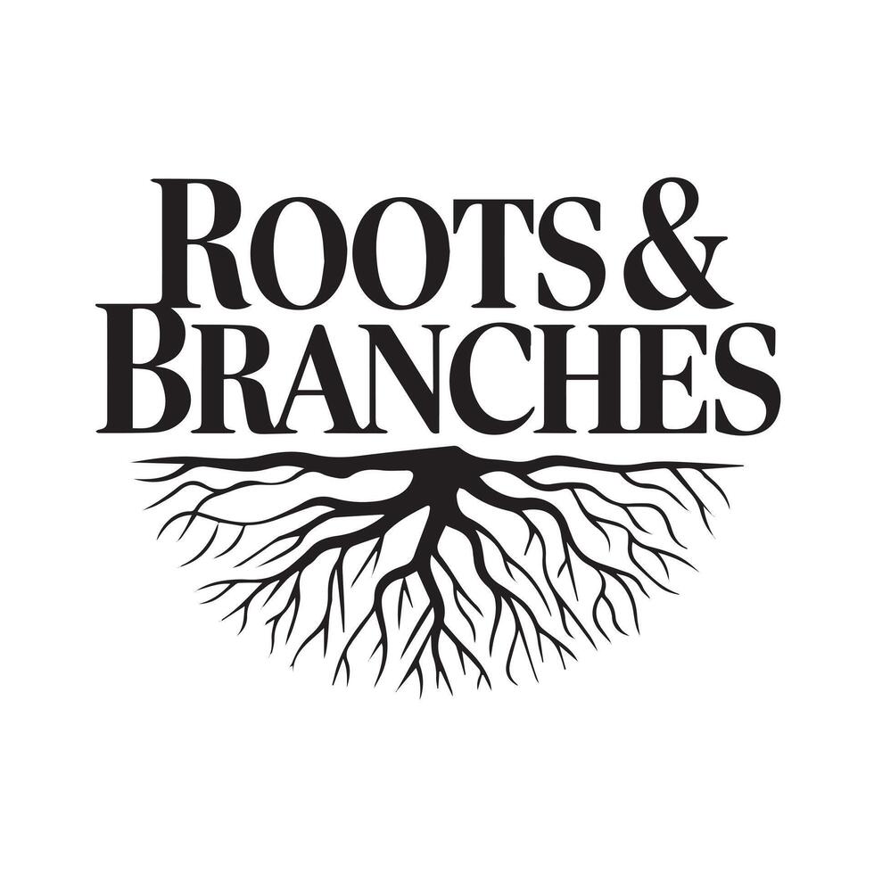 a tree silhouette logo says roots and branches vector