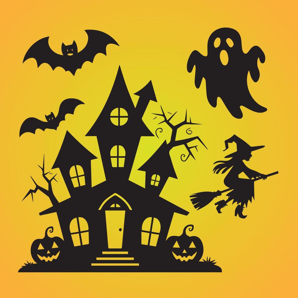 Haunted Mansion and Halloween Icons vector