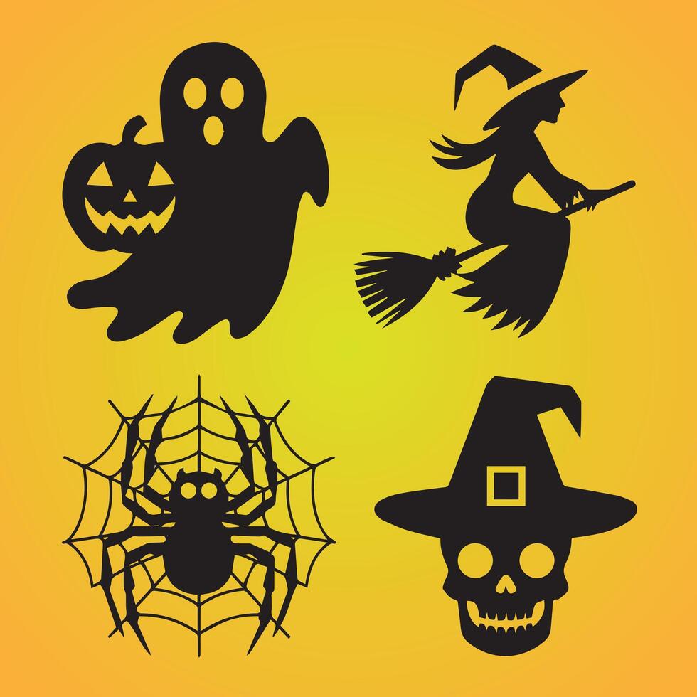 a halloween set with a black spider web and a black witch hat. vector
