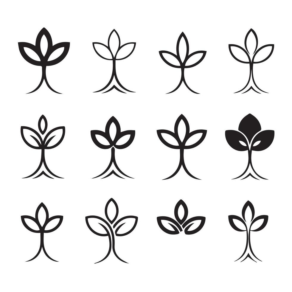 a collection of black leaves and flowers vector