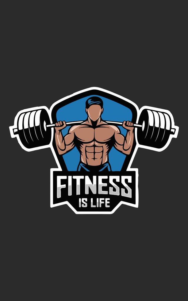 Fitness is life with barbell design vector
