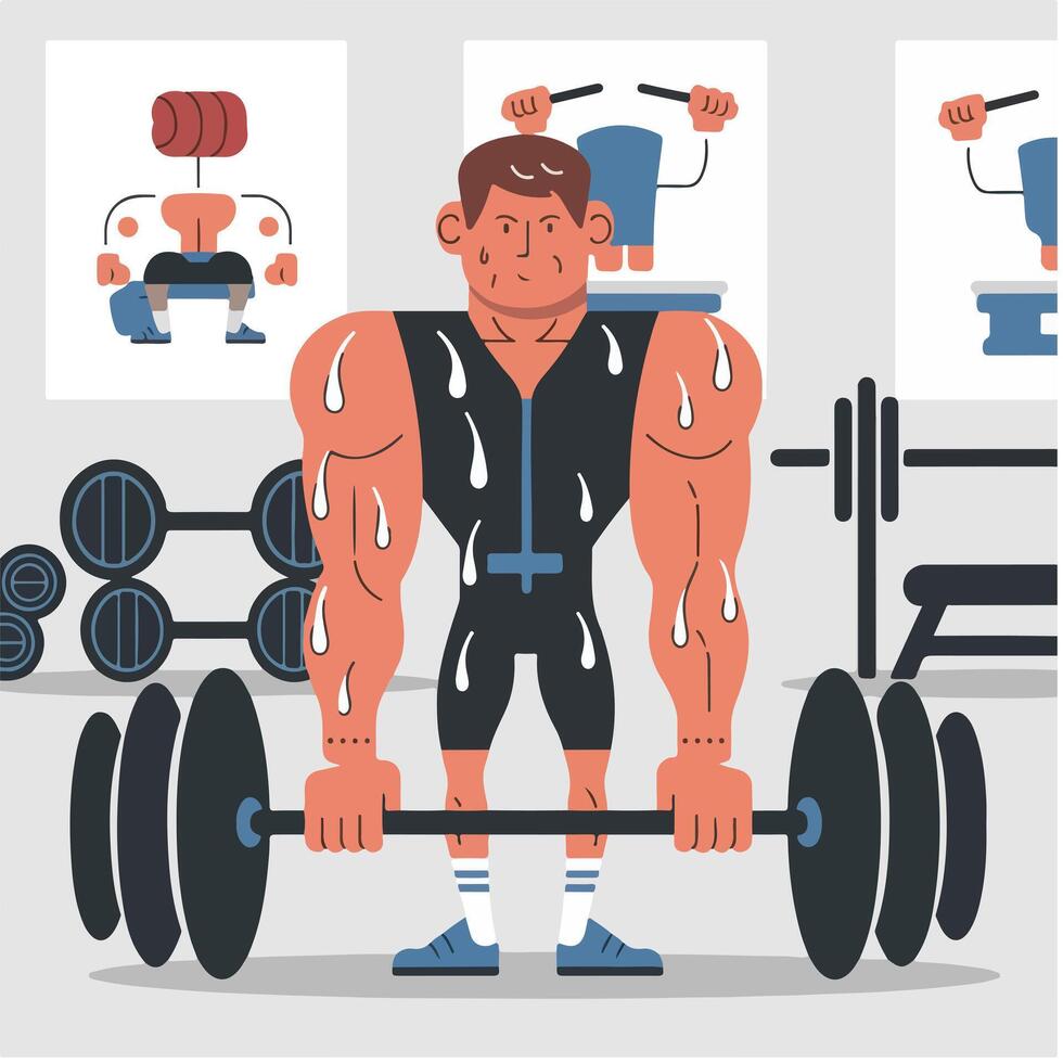 Lifting barbell with weighted plates vector