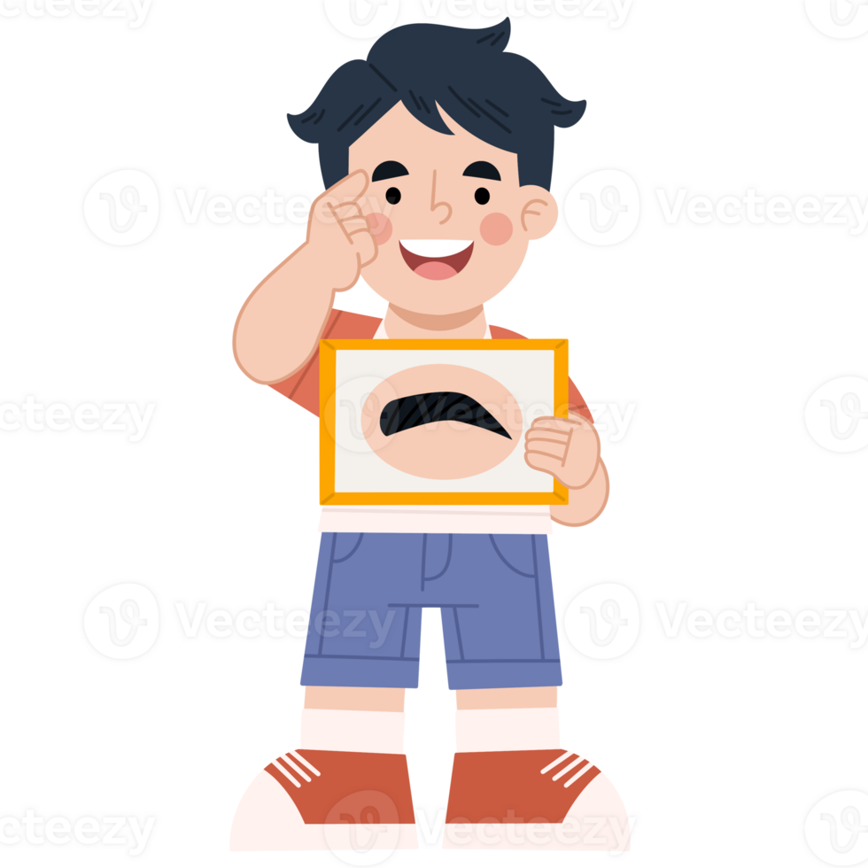 Illustration of a boy learning about parts of the human face png