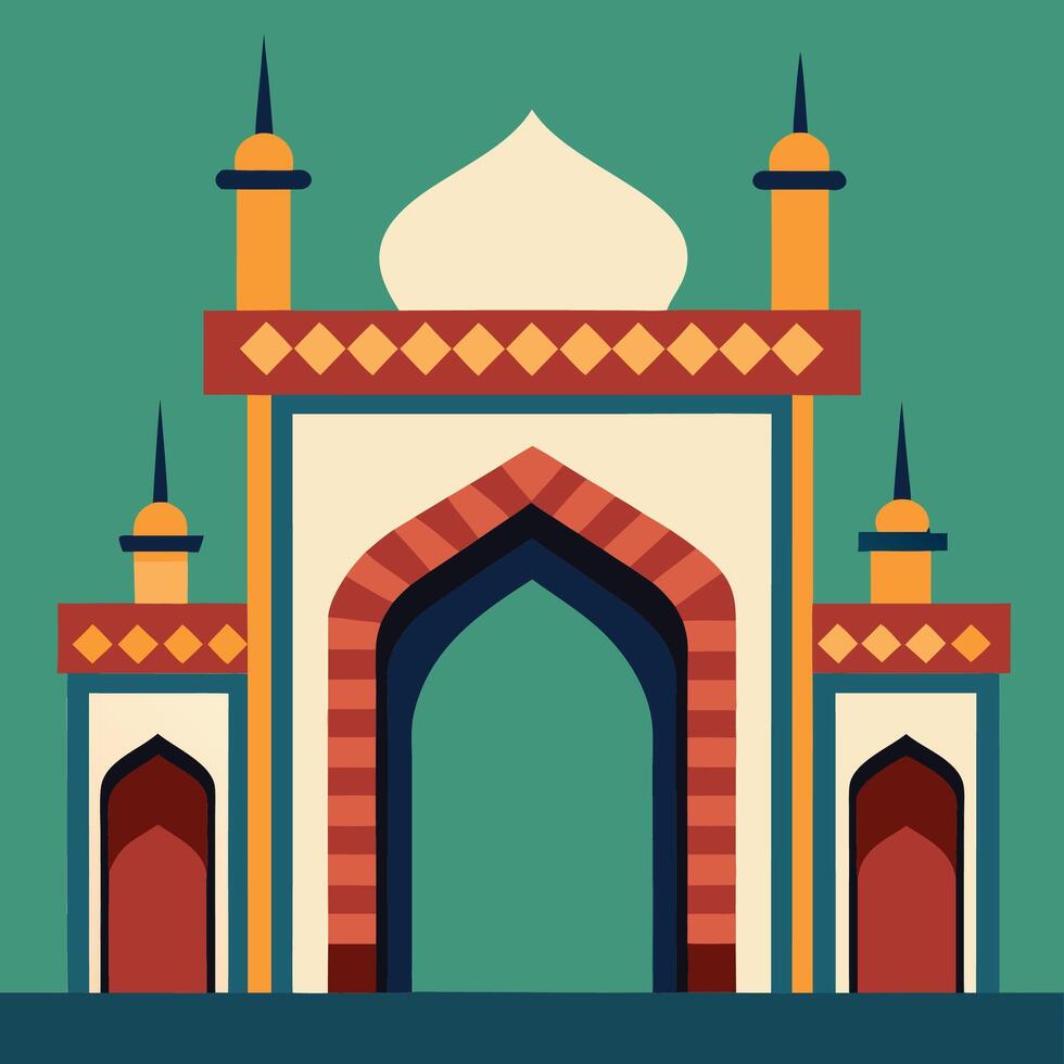 An illustration of a mosque with a gate vector