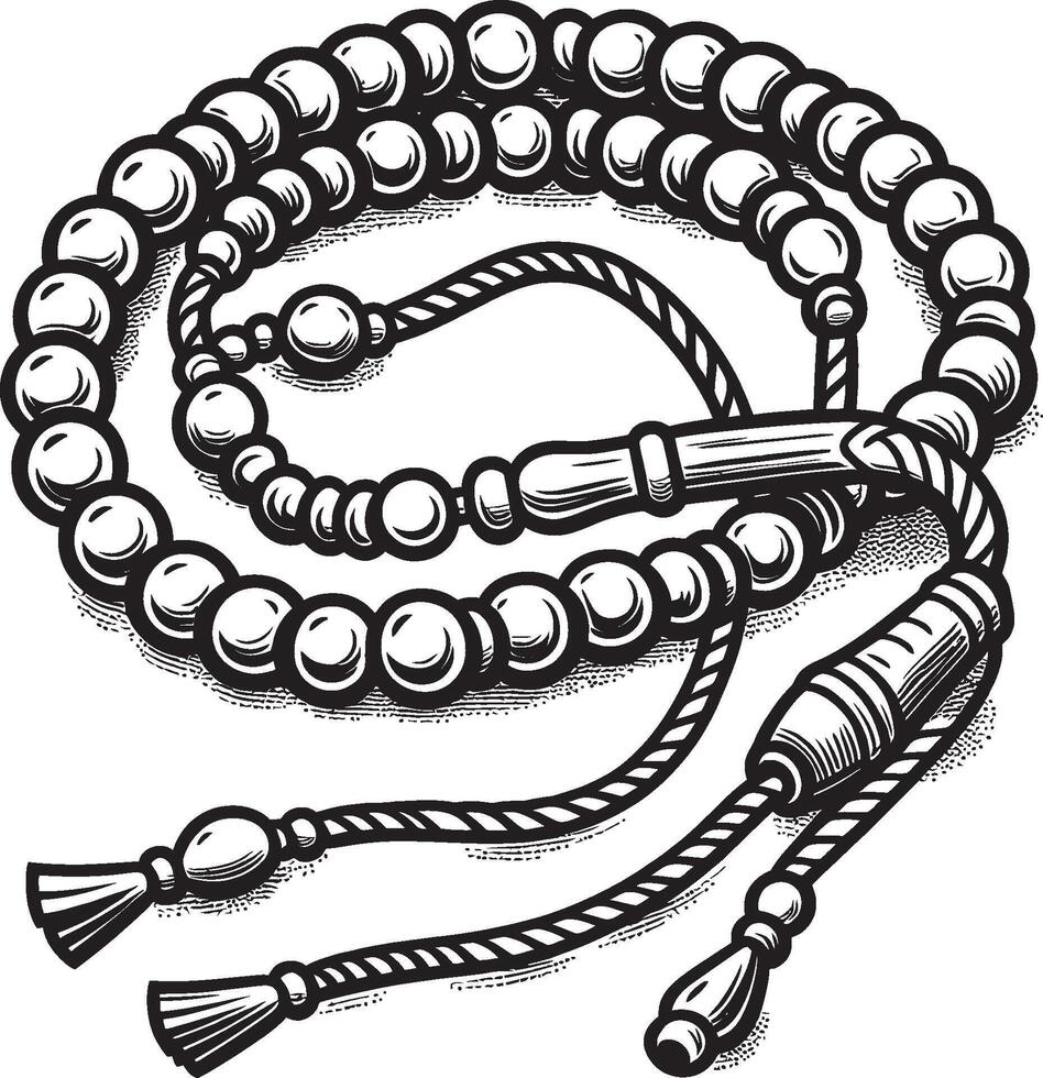 A black and white drawing of a rosary vector