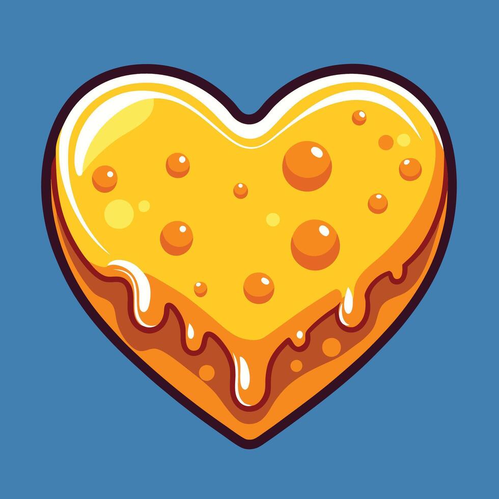 A heart shaped piece of cheese with melted cheese on it vector