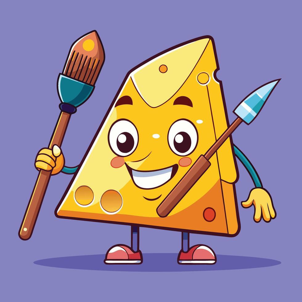 Cheese character with paintbrush and paintbrush illustration vector