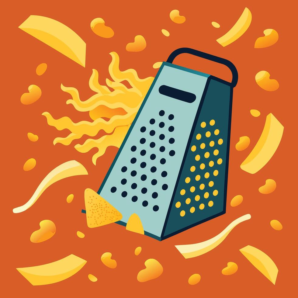 A grater with chips and fire on it vector