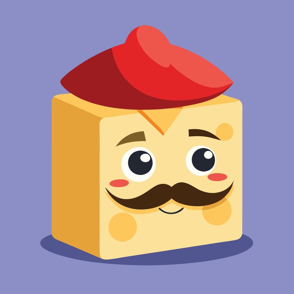 Cheese with mustache and mustache on a purple background vector