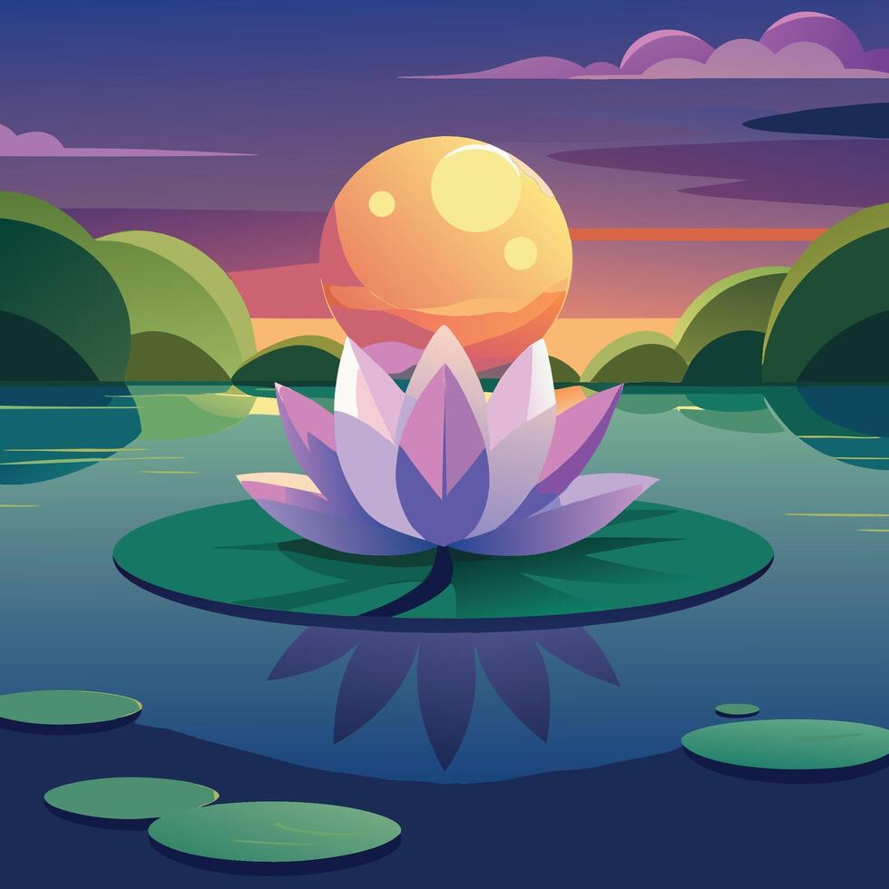 Lotus flower in the water at sunset vector
