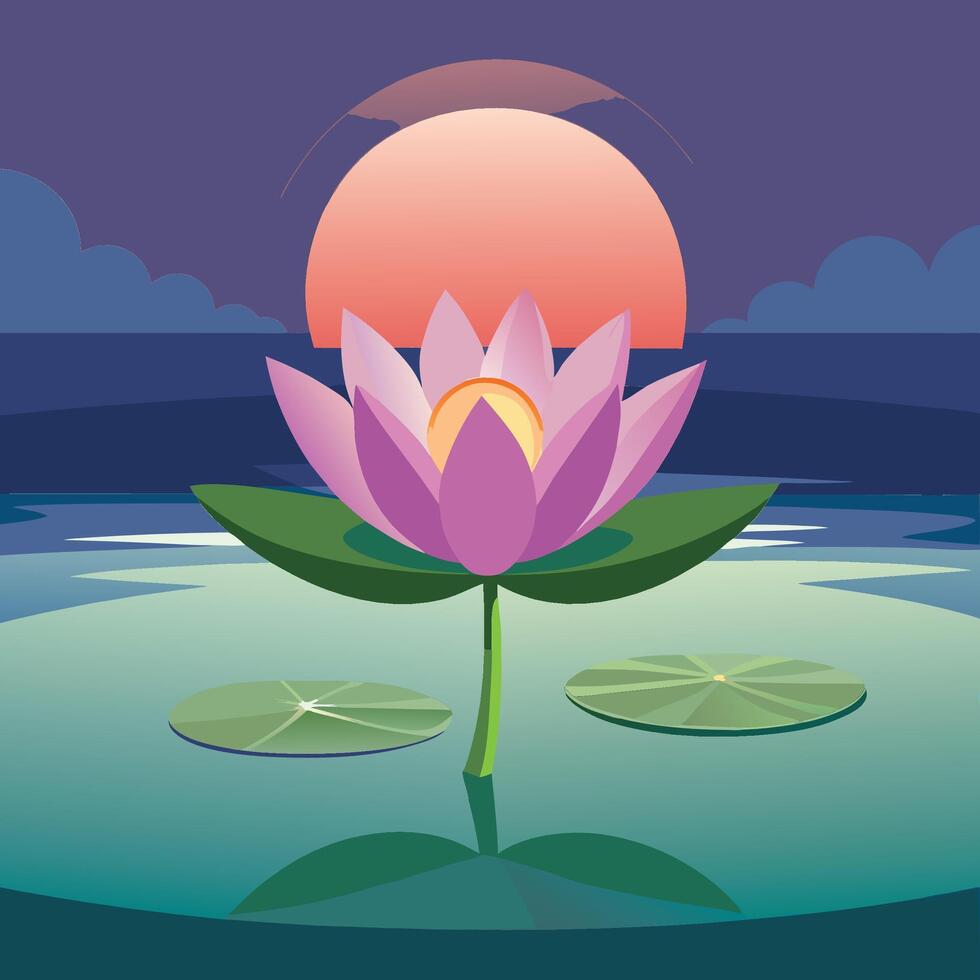 Lotus flower in the water at sunset illustration vector
