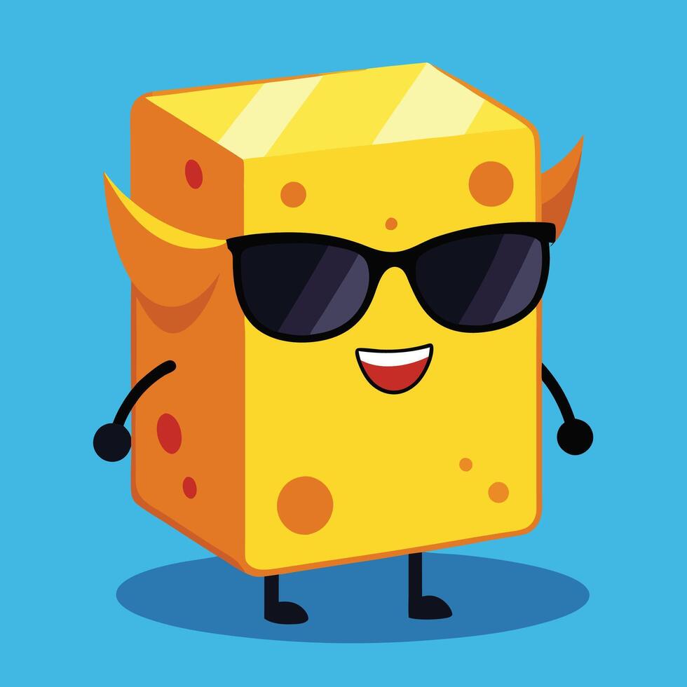 Cheese with sunglasses and horns on a blue background vector