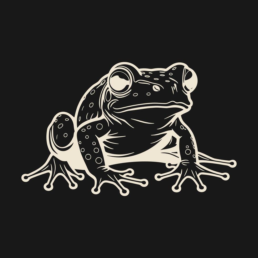 Black and white line drawing of a frog sitting upright vector