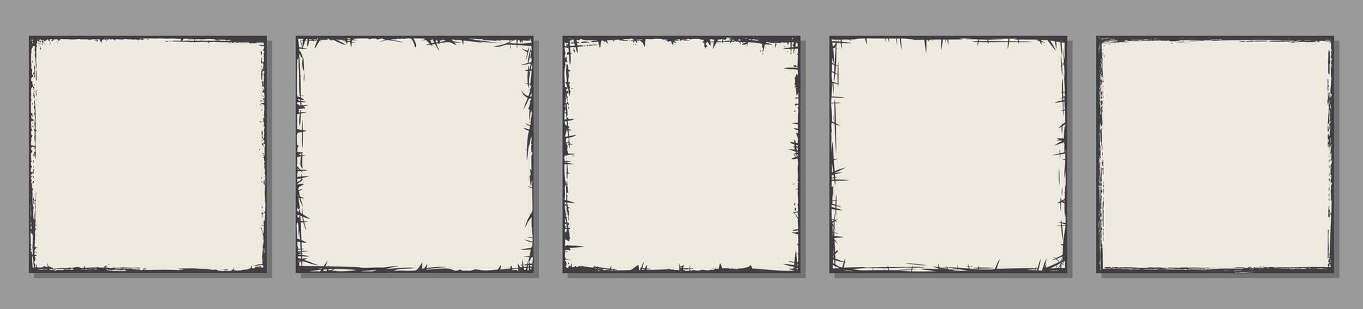 A set of five rectangular frames with distressed, textured borders vector