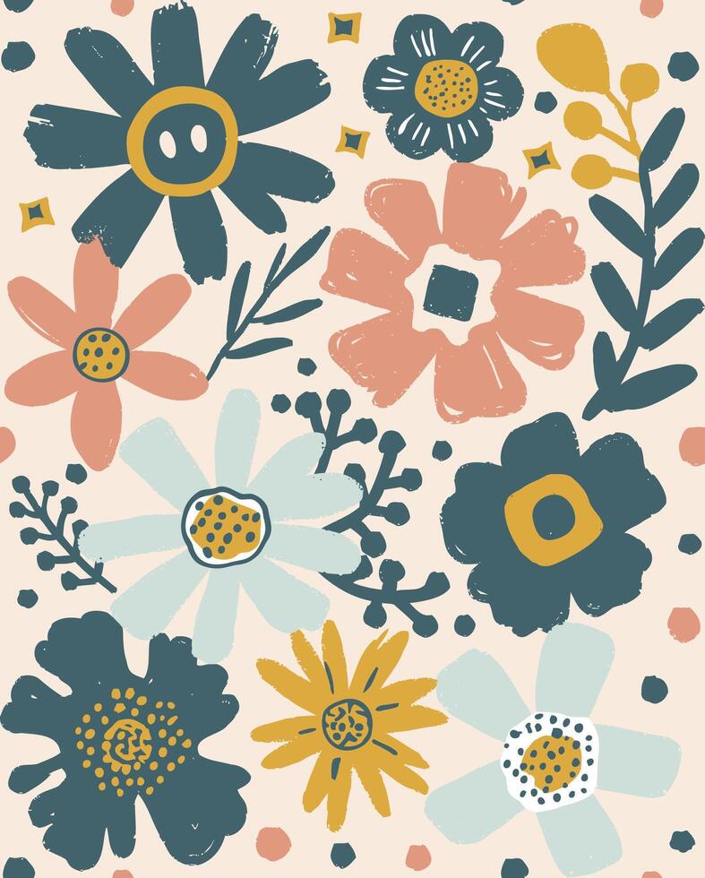 Floral seamless pattern featuring hand-painted flowers and leaves in a variety of colors vector