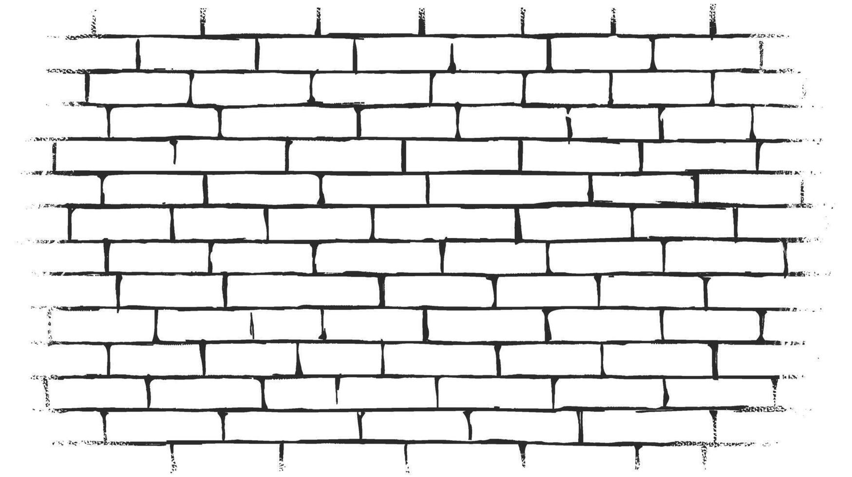 Black and white, hand-drawn illustration of a textured brick wall surface vector