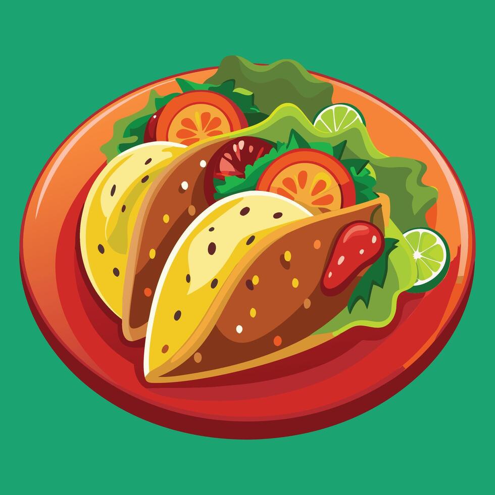 A plate with two tacos on it vector