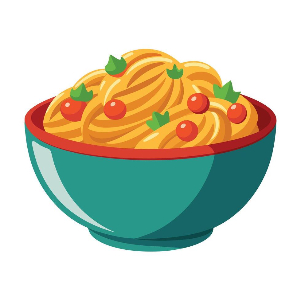 Pasta in bowl with tomato sauce illustration vector