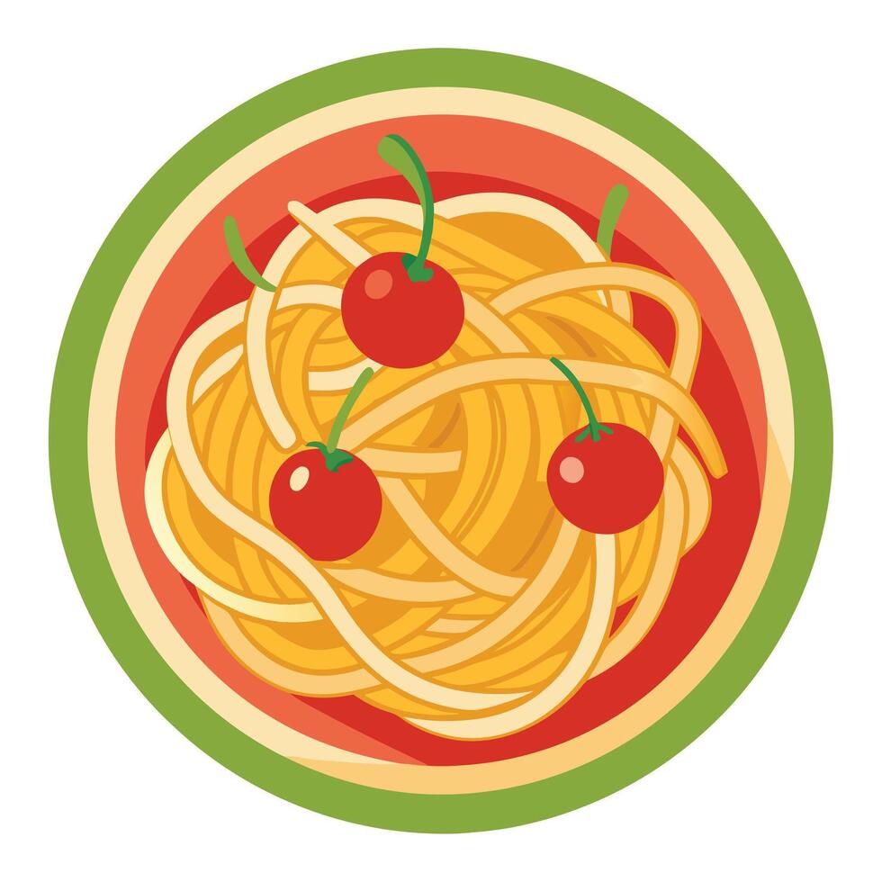 Italian pasta with cherries on a plate vector