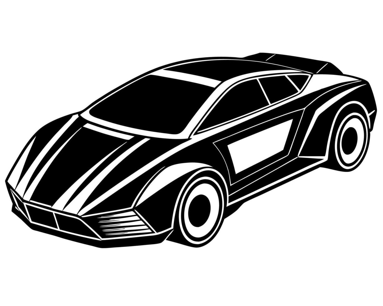 A black and white drawing of a sports car vector