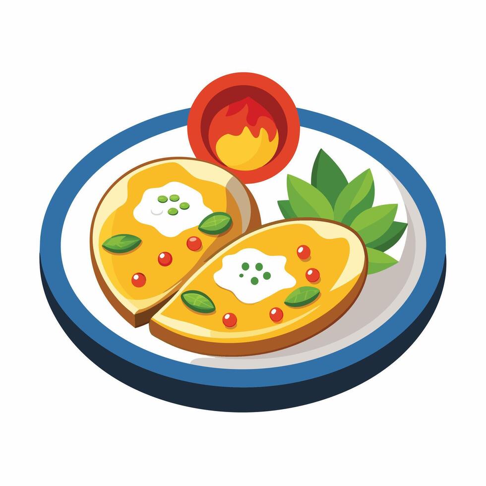 An illustration of toast with eggs and peppers vector
