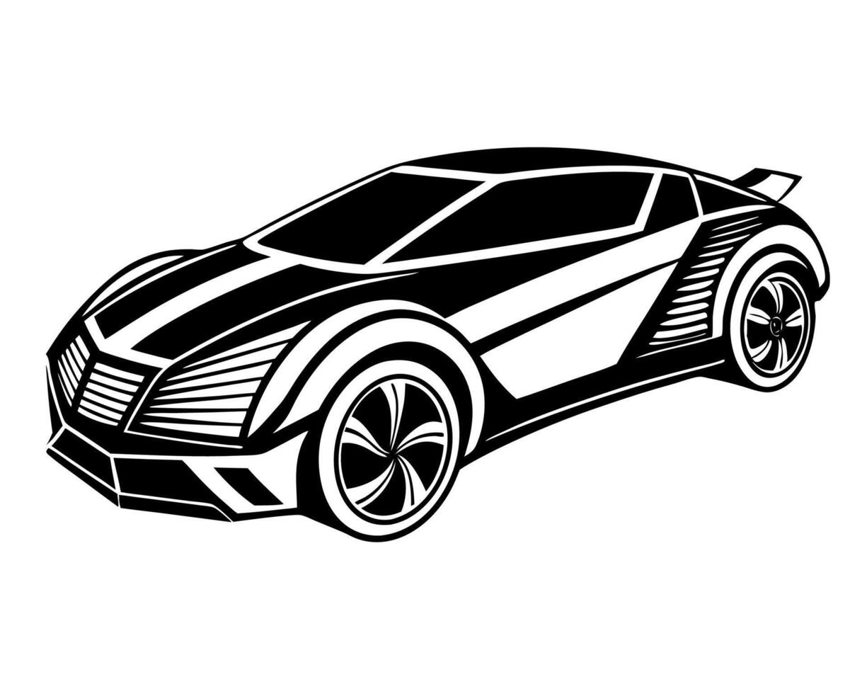 A black and white drawing of a sports car vector