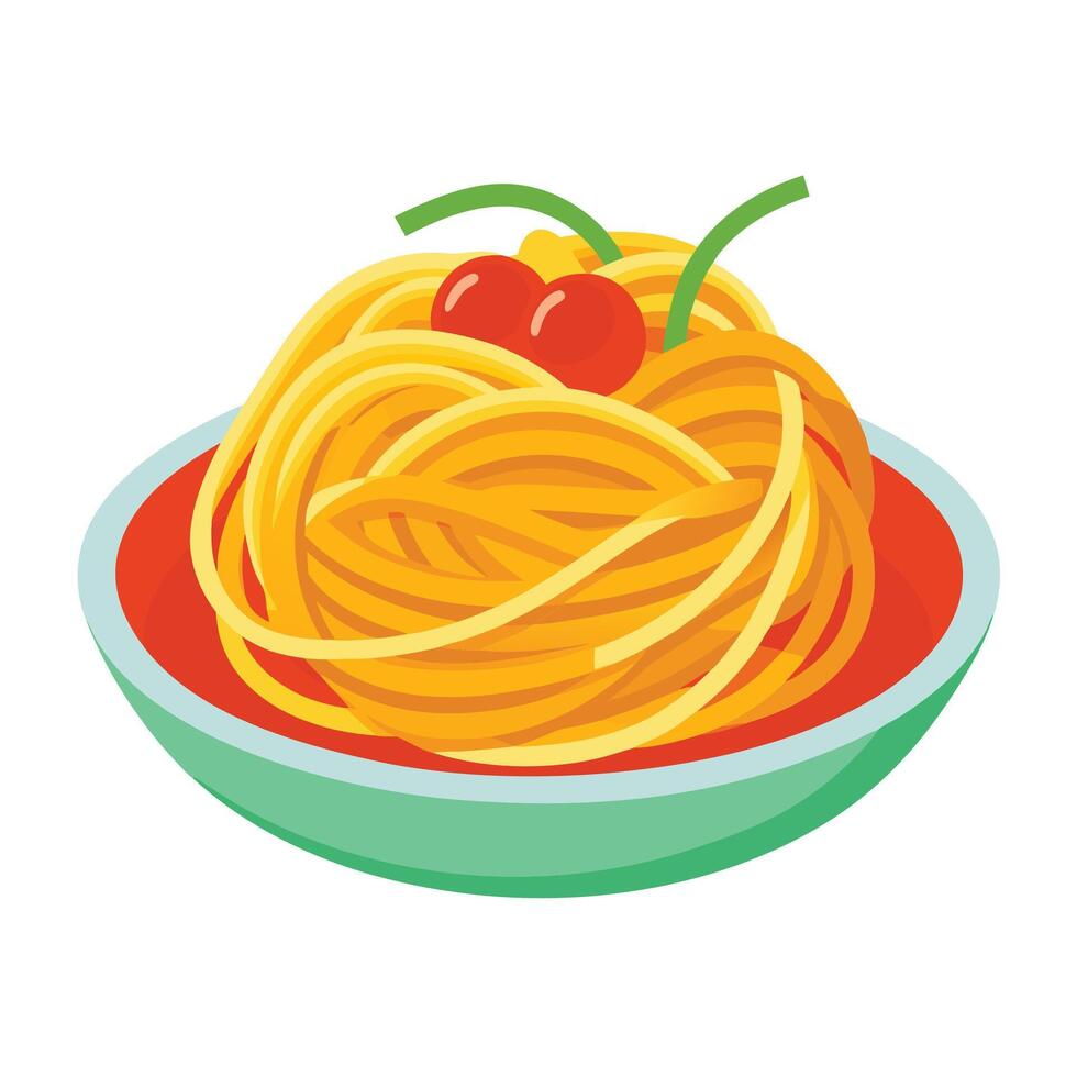 Spaghetti with cherry on a plate illustration vector