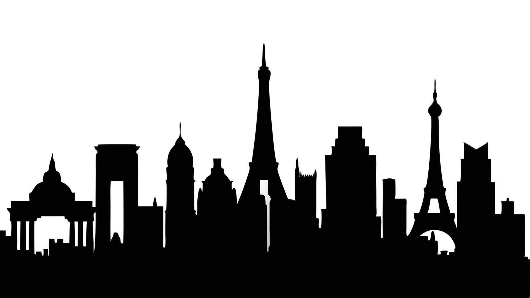 The city skyline is shown in black and white vector