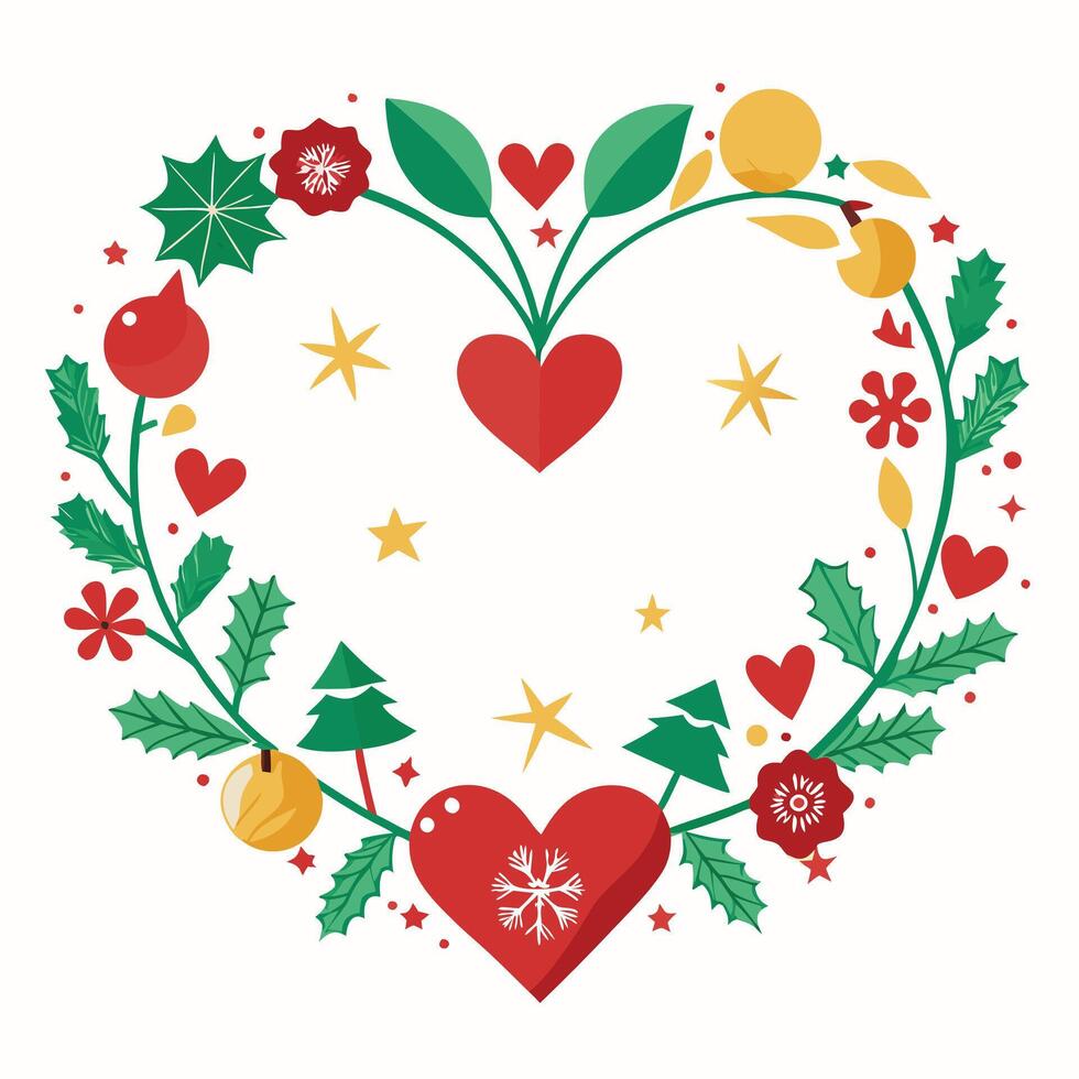 A heart shaped wreath with christmas decorations vector