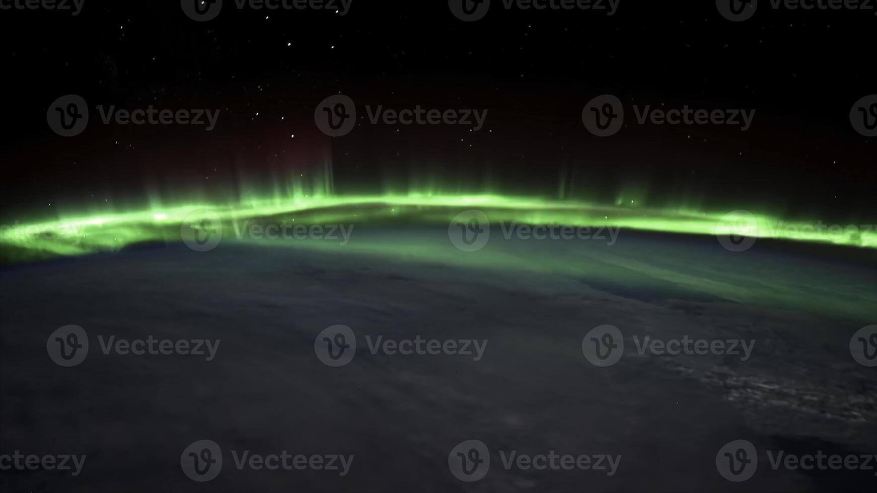 Northern lights view from space. Animation. Northern lights from the stratosphere. Northern Lights over lagoon in Iceland. Beautiful natural phenomenon Animation photo