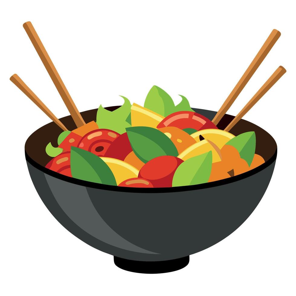 A bowl of asian food with chopsticks vector