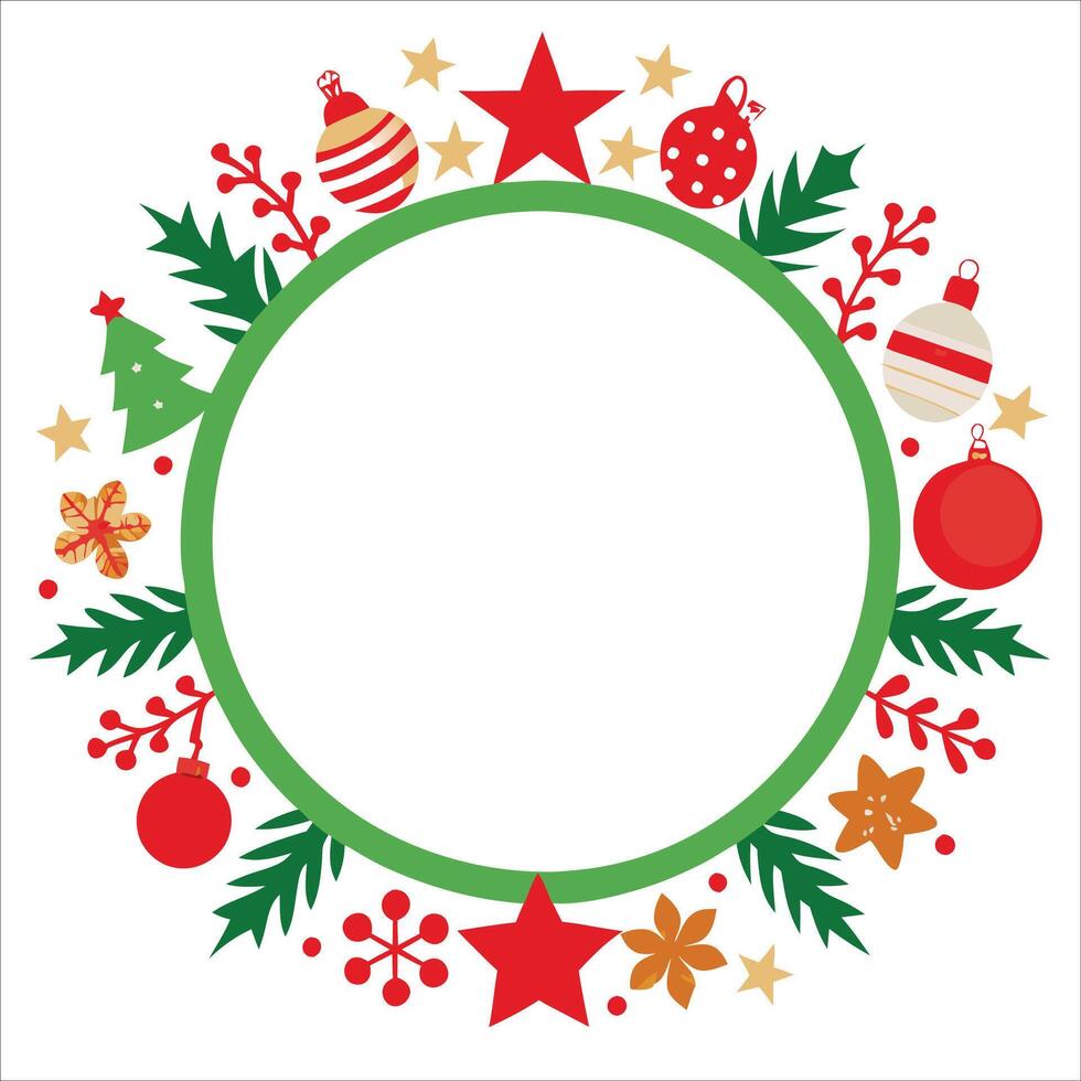Christmas wreath frame with ornaments and stars vector