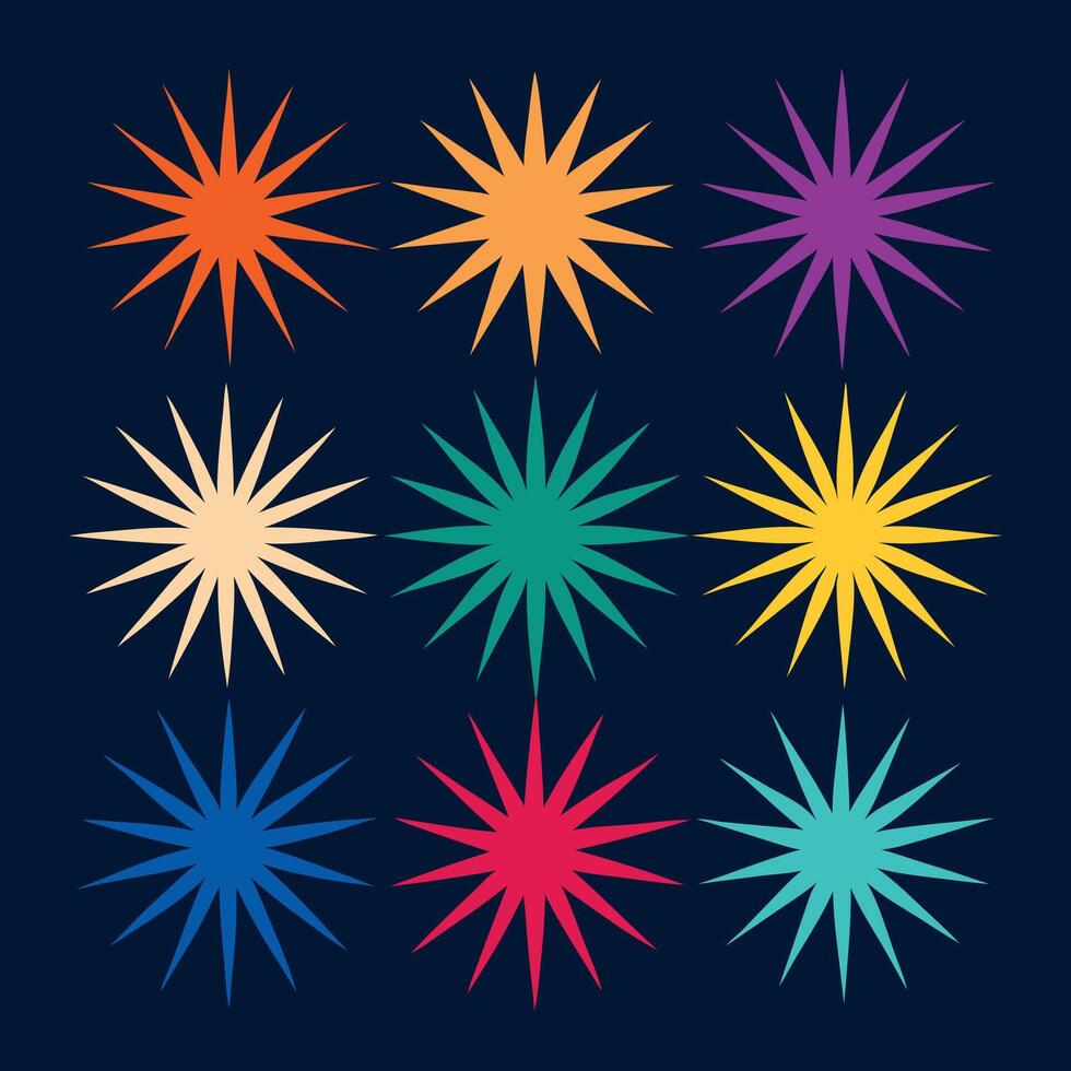A set of nine different colored starburst vector