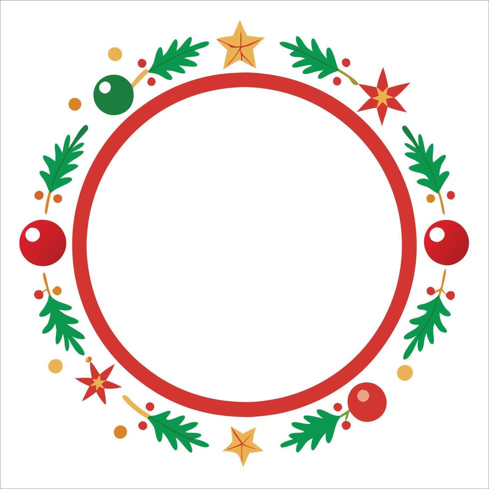 Christmas wreath frame with red and green decorations vector