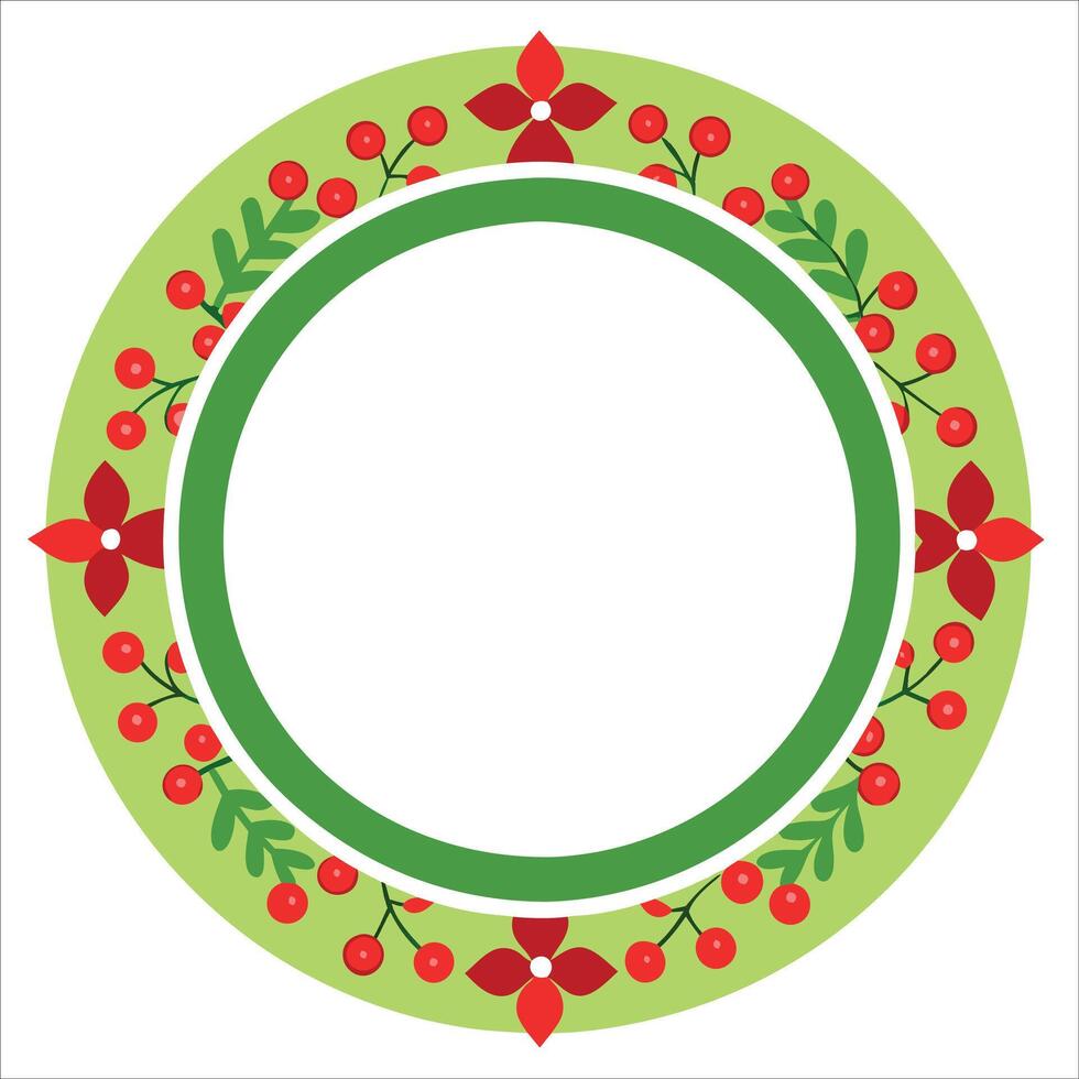 A circular frame with red berries and green leaves vector