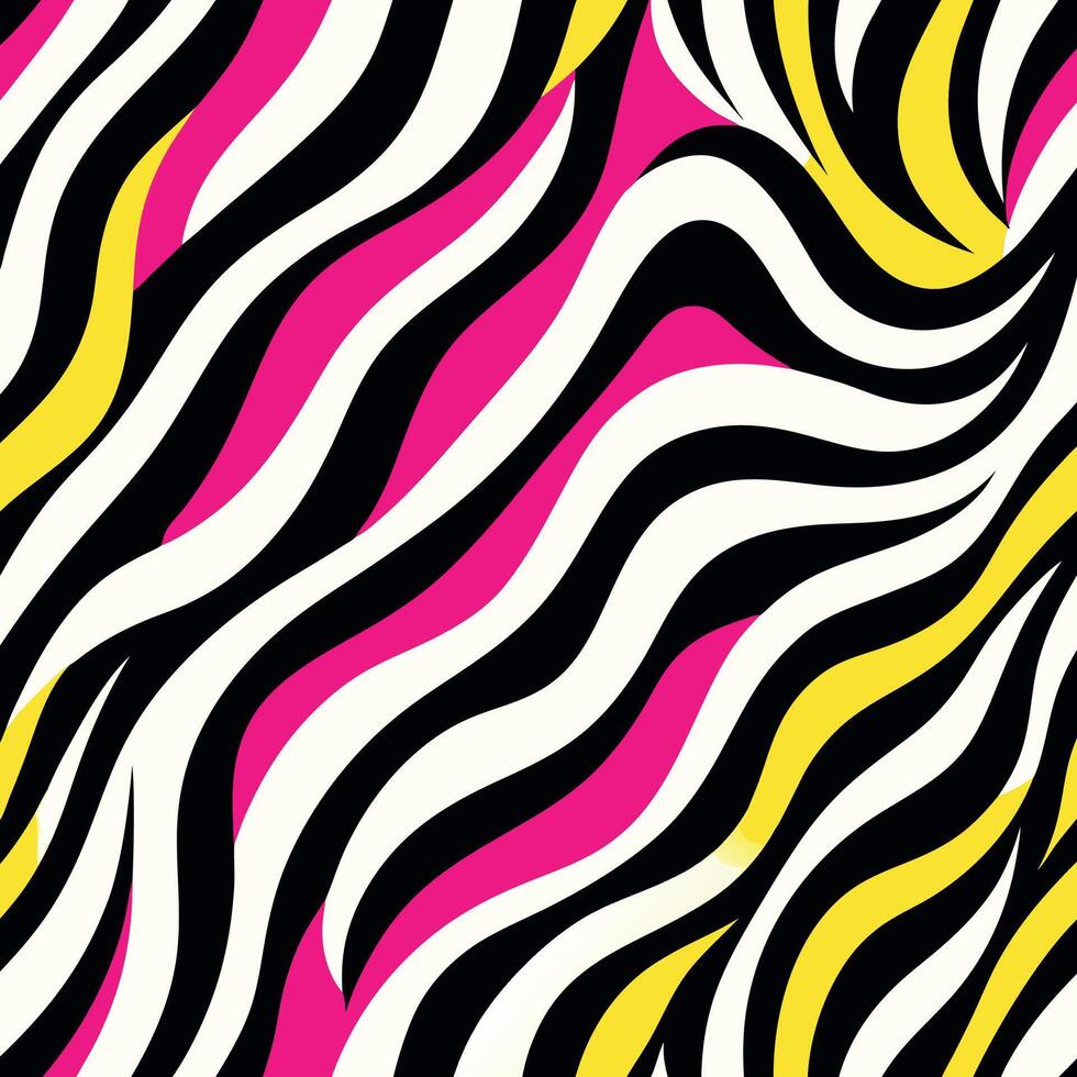 A zebra print fabric with pink, yellow and black stripes vector