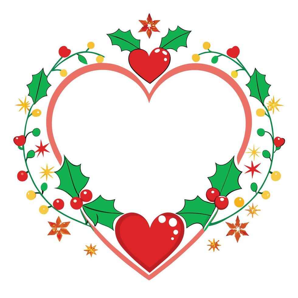 A heart shaped frame with holly leaves and berries vector