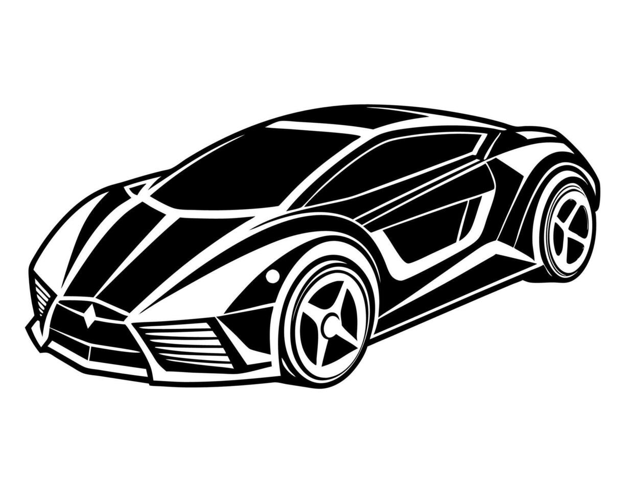 A black and white drawing of a sports car vector