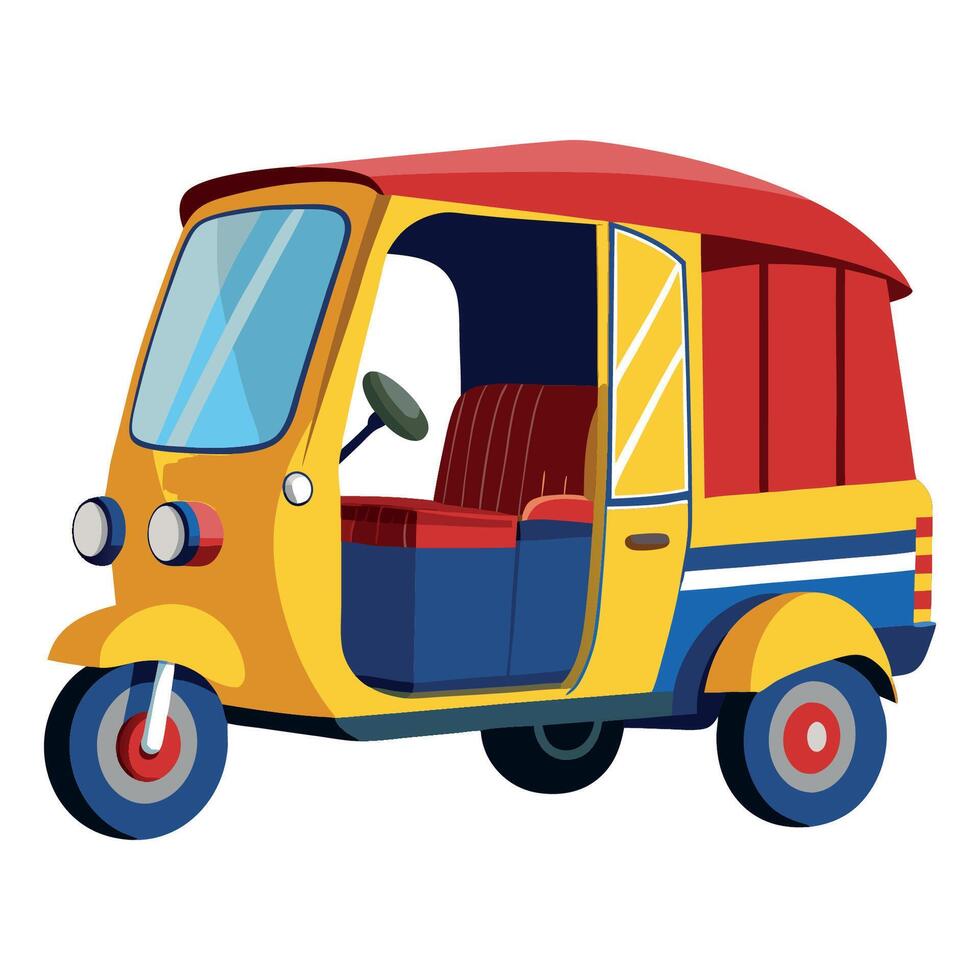 A yellow and blue tuk tuk is shown vector
