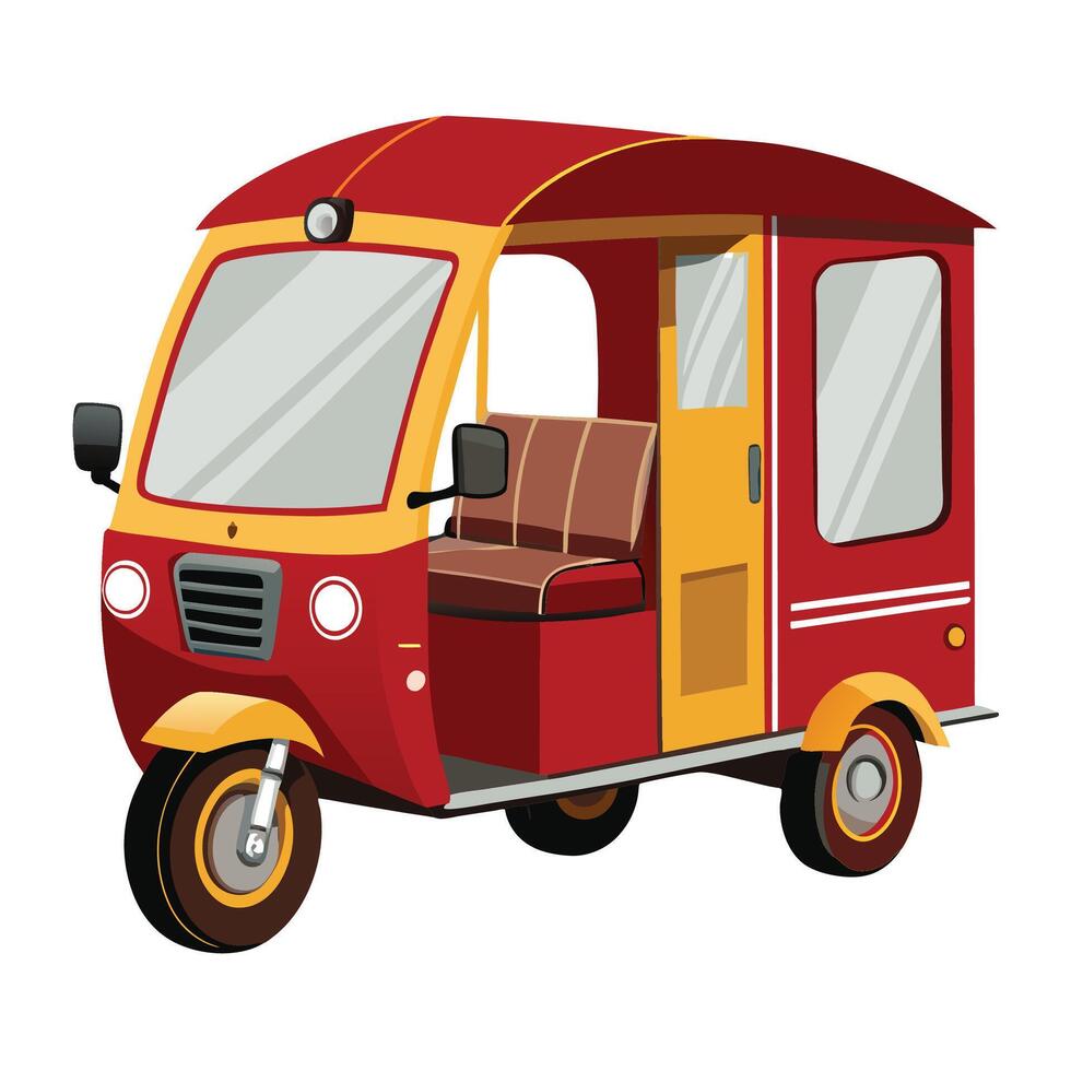 A red and yellow tuk tuk is shown vector