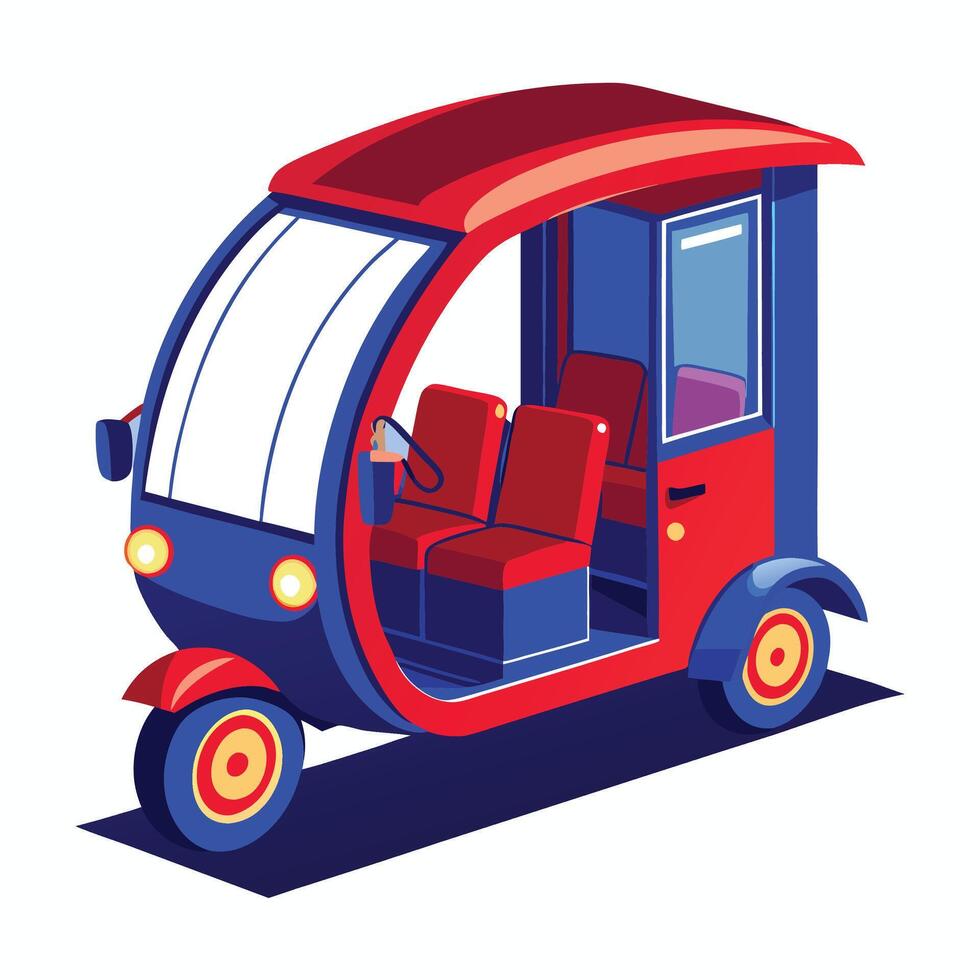 A small electric vehicle with a red and blue roof vector