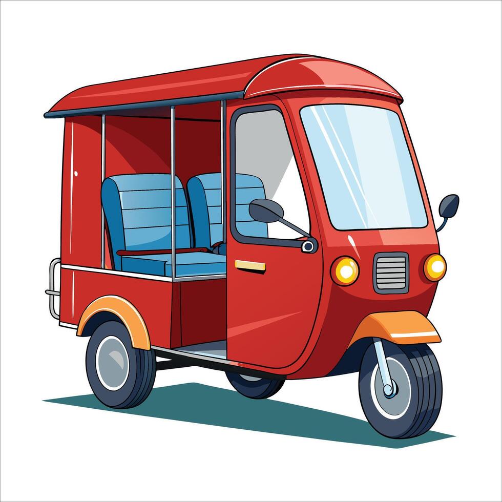 A red tuk tuk is shown on a white background vector