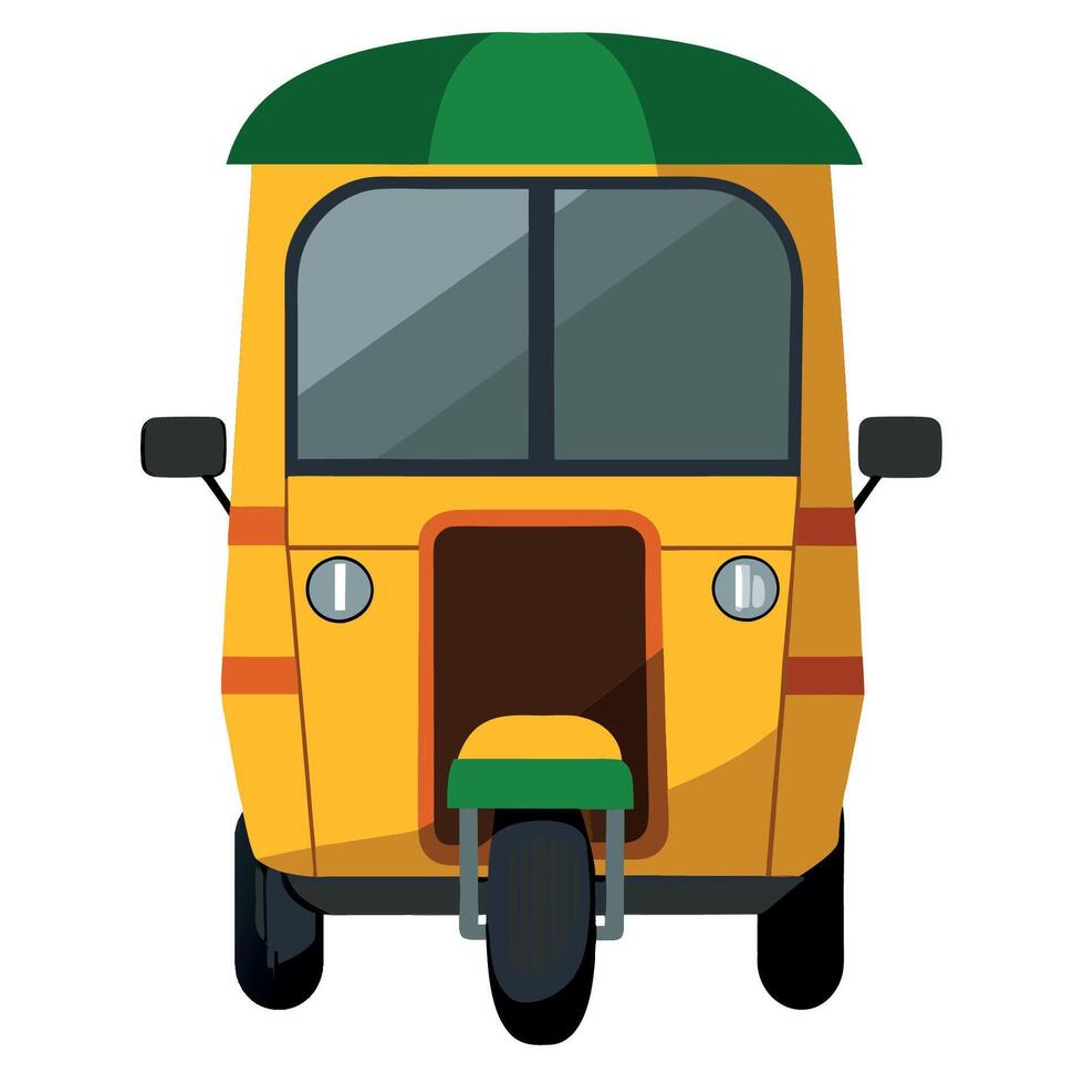 A yellow tuk tuk is shown on a white background vector