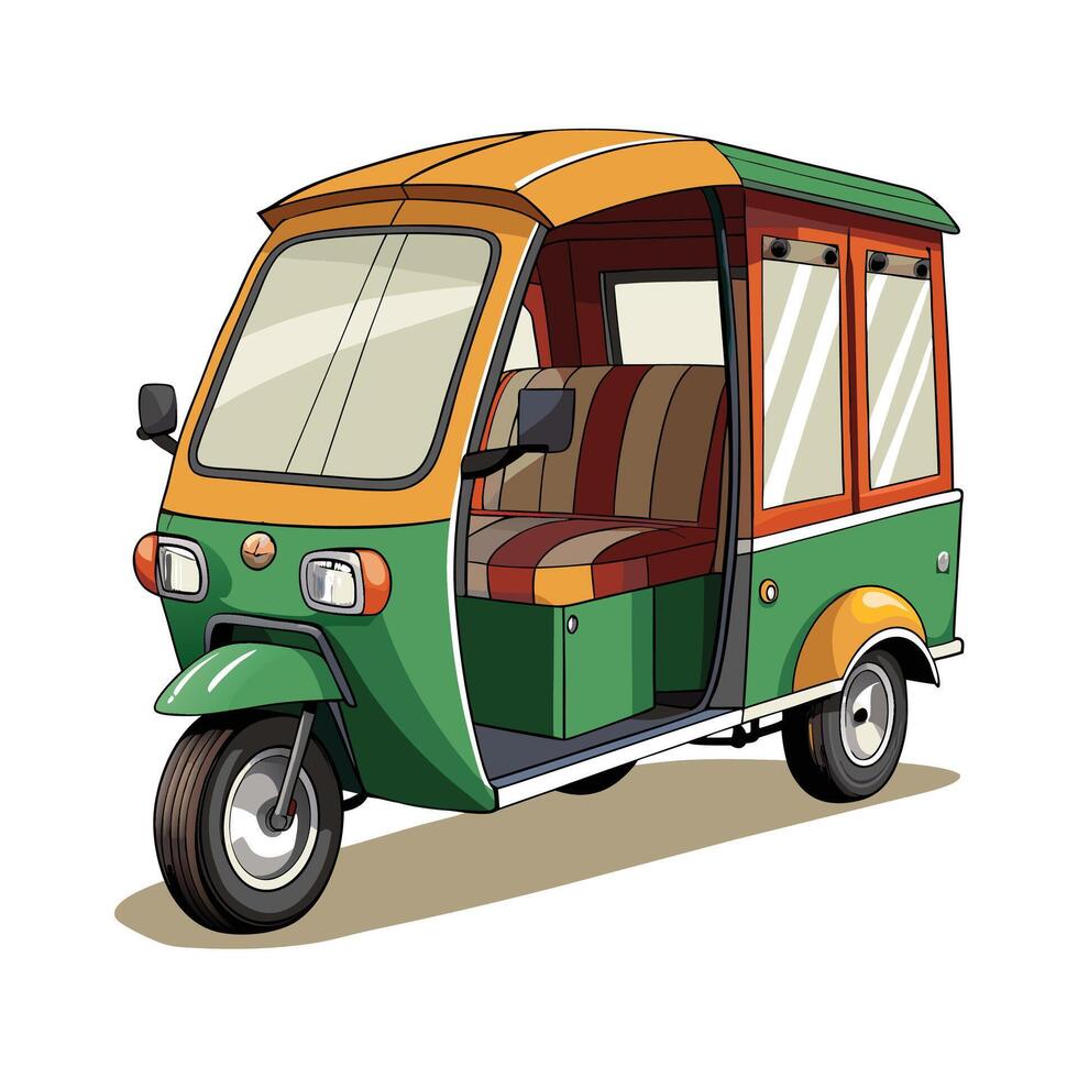 A cartoon green and orange tricycle on a white background vector