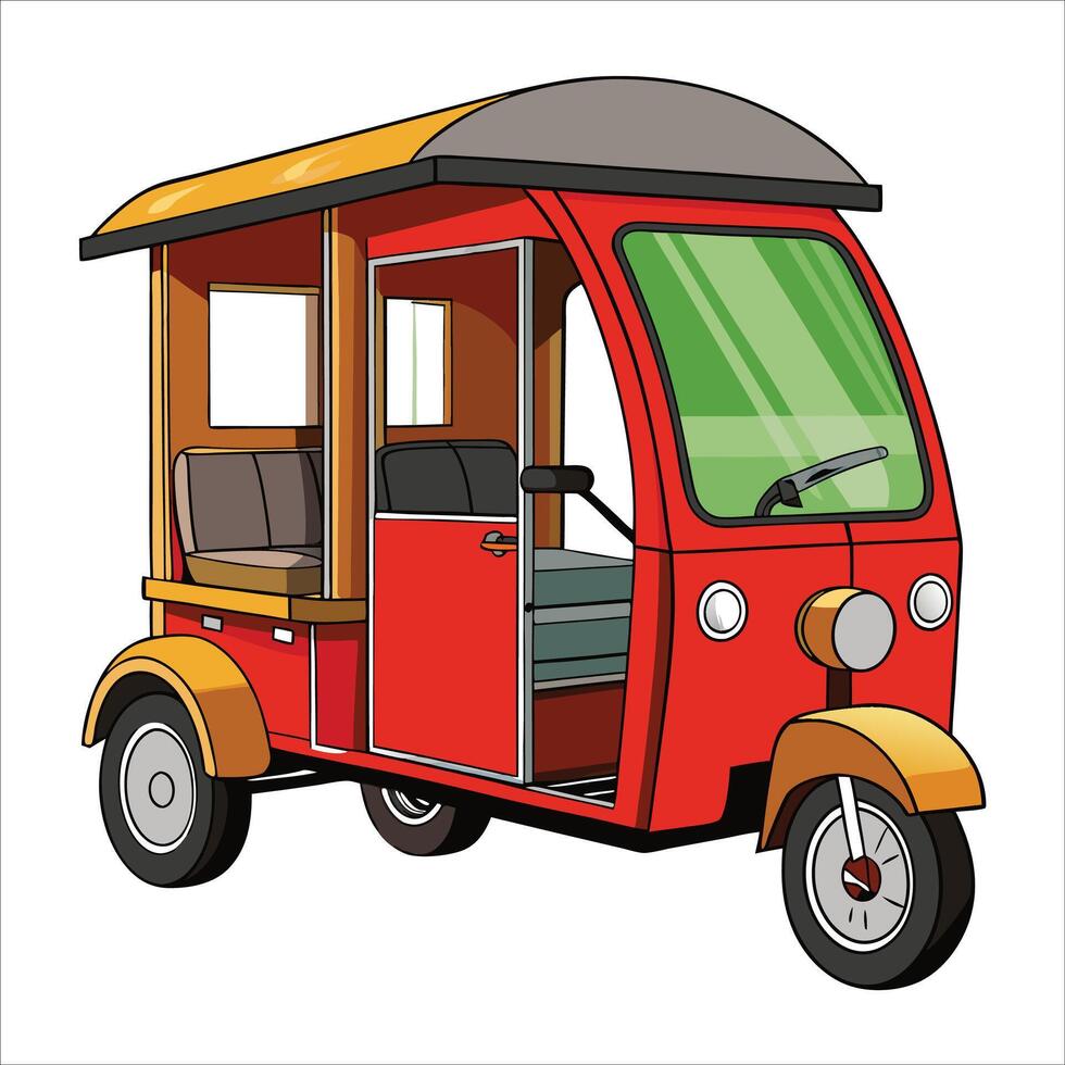 A red tuk tuk is shown with a white background vector