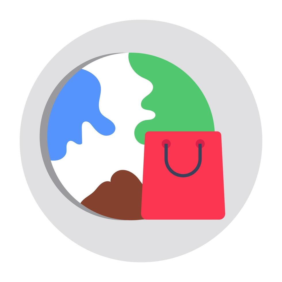 Conceptual flat rounded design icon of global shopping vector