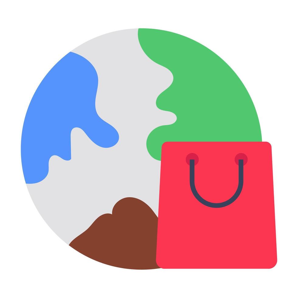 Conceptual flat rounded design icon of global shopping vector