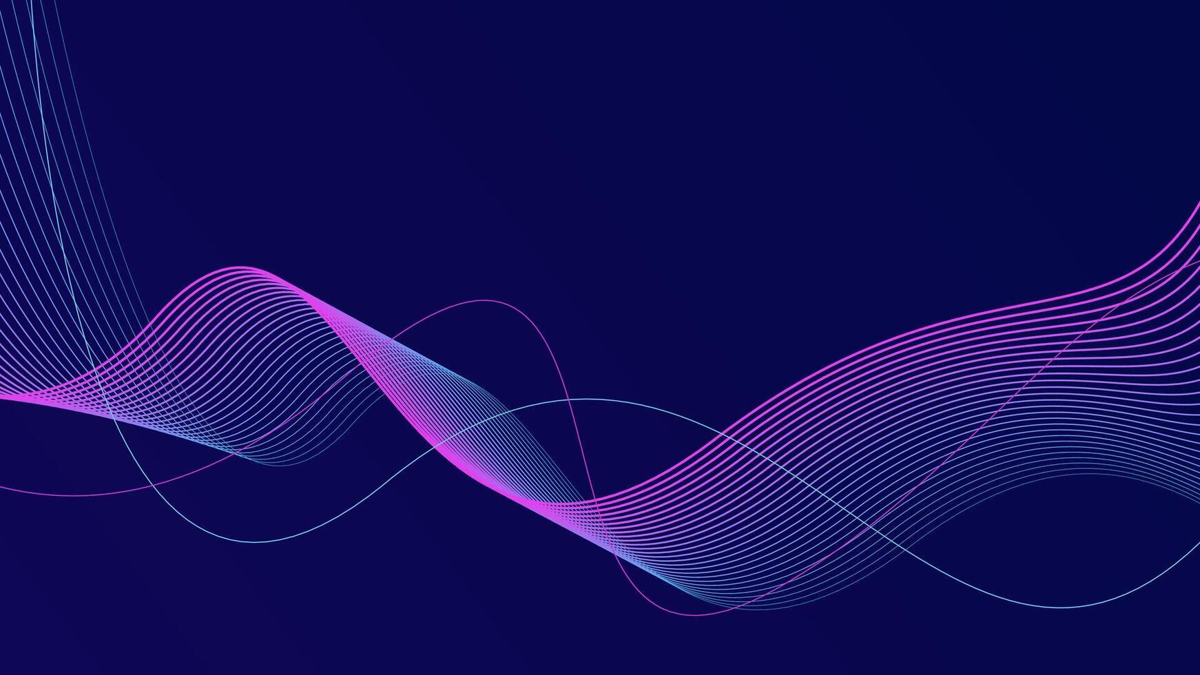 Abstract glowing wave lines on dark blue background Futuristic technology concept. vector