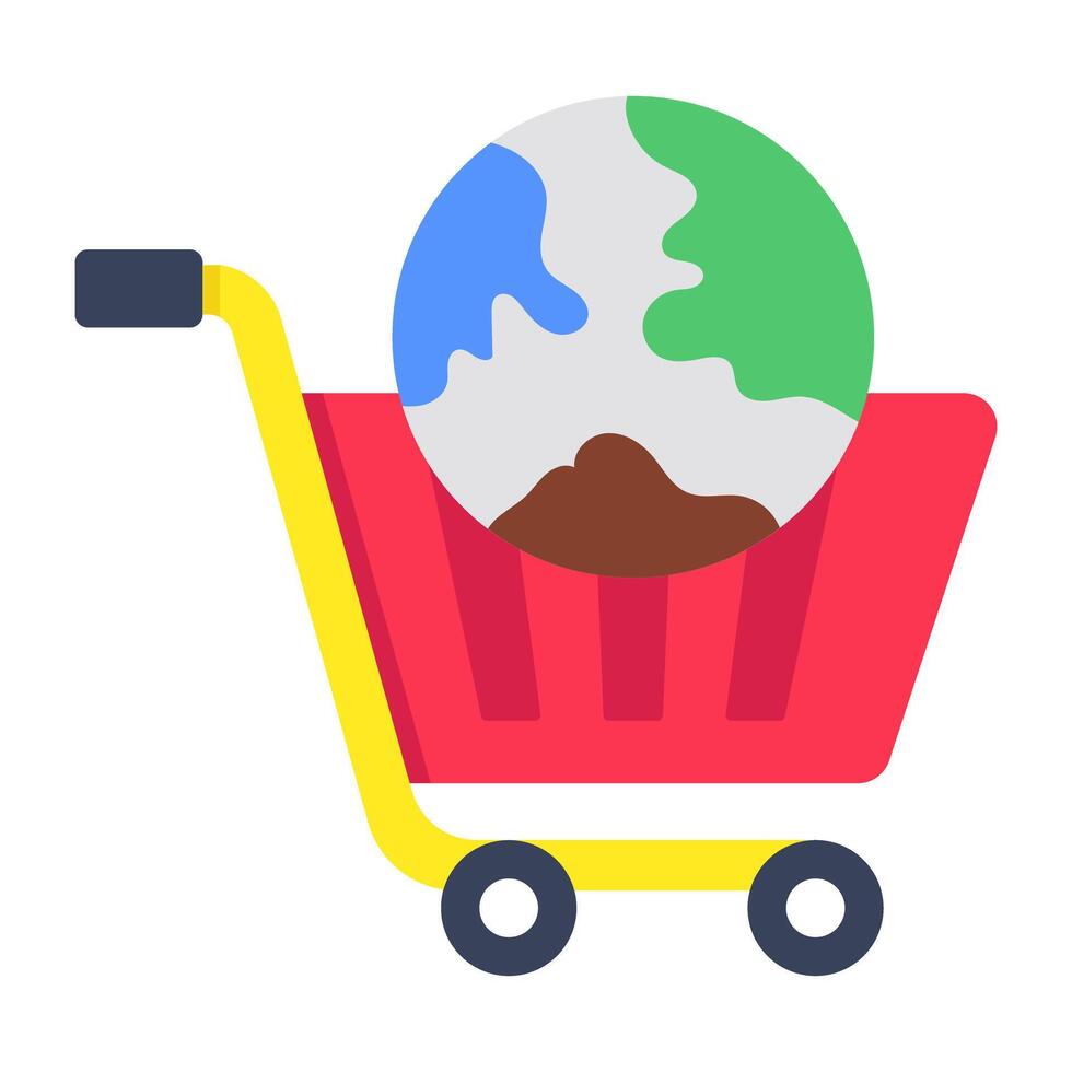 Conceptual flat rounded design icon of global shopping vector