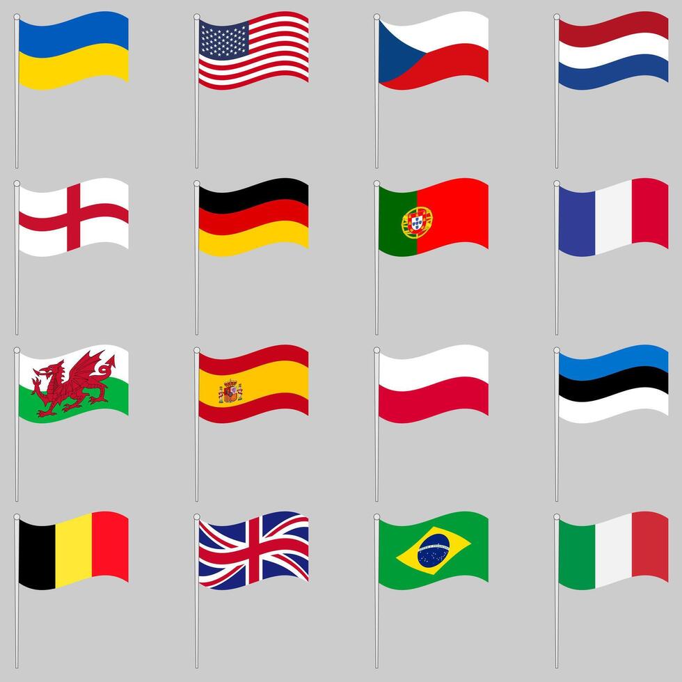 Set of waving flags of the main countries vector